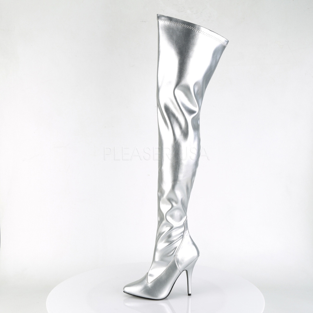 Pointy Toe Metallic Stiletto Heel Thigh High Boots